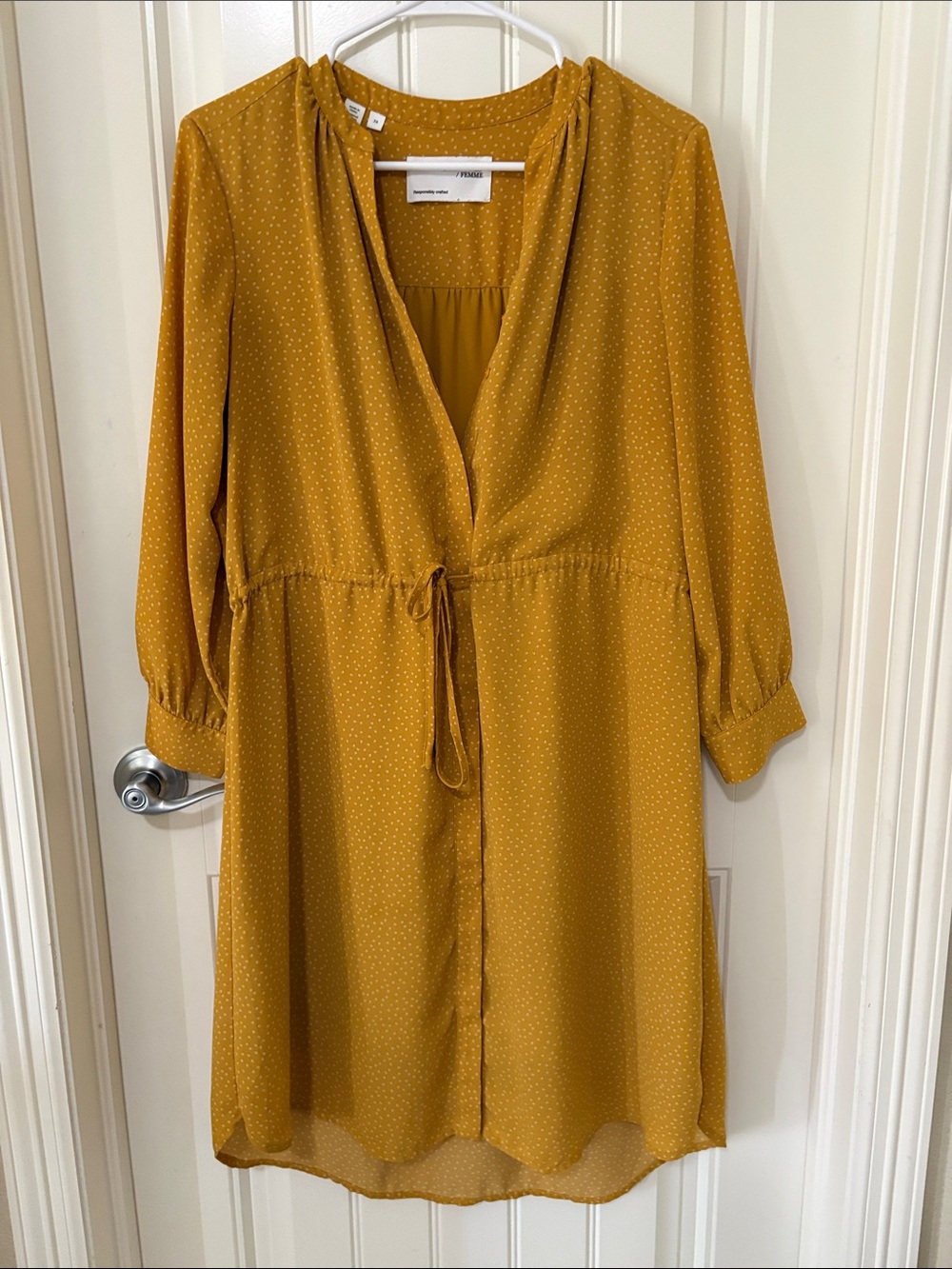 Selected Femme Mustard Cream print Tie-Waist Women's Shirt Dress